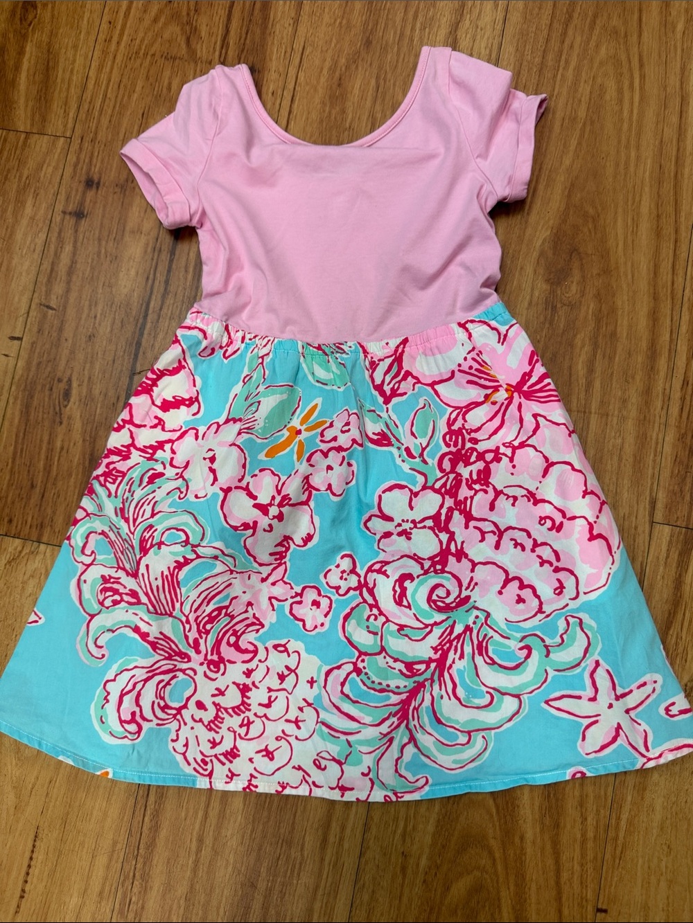 Lilly Pulitzer Pink Top with Aqua Floral Skirt Dress
